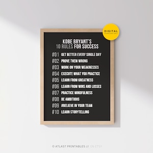 Kobe Bryant 10 Rules for Success Mindset Poster | Mamba Mentality Motivation Printable Quotes | NBA Basketball Lakers Bedroom Wall Art Decor