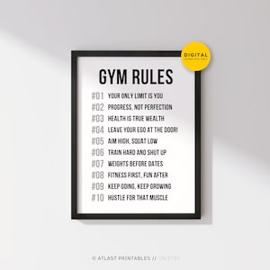 Gym Rules Poster Printable Wall Art, Fitness Motivational Quote Sign for Home Gym, Digital Download Workout Room Inspirational Gift Decor