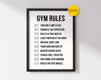 Gym Rules Poster Printable Wall Art, Fitness Motivational Quote Sign for Home Gym, Digital Download Workout Room Inspirational Gift Decor