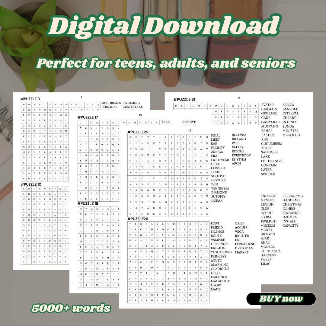 5000 Word Search, Printable Puzzle Game With Solution for Kids, Adult ...