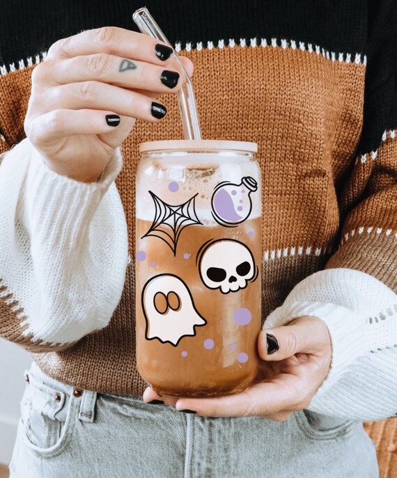 Cute Ghost Glass Can Cup Cute Ghost Iced Coffee Cup Halloween