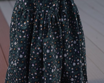 Grön blommig maxikjol för flickor med matchande väska – bomullskjol i flera lager