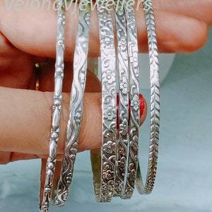 Set of 6 Bangles, 925 Sterling Silver Bangles, friendship Bangles, handmade bangles ,Half Round Bangles, women bangles, Wedding Gifts