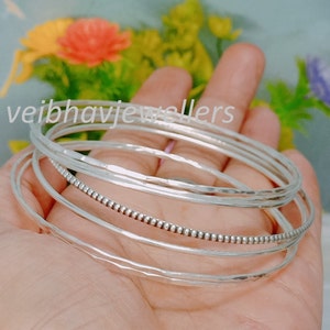 Conjunto de 7 pulseiras, pulseiras de prata esterlina 925, pulseiras finas e empilháveis, pulseiras artesanais, pulseiras meio redondas, presentes de casamento