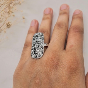 925 Sterling Silver Boho Statement Ring for Women | Large Rectangular Textured  ring | Unique Artisan Ring | Ethnic Jewellery Gift for Her