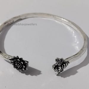 Bee & Flower Anklet – 925 Sterling Silver Adjustable Cuff, Bohemian Stacking Clamp Anklet for Women