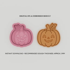 Smiling Pumpkin Cookie Cutter + Stamp STL Files | Fall Halloween 3D Print Biscuit Dough Digital Download