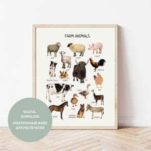 Farm Animals Poster, Montessori Educational Poster, Kids Nursery Room Decor, DIGITAL DOWNLOAD