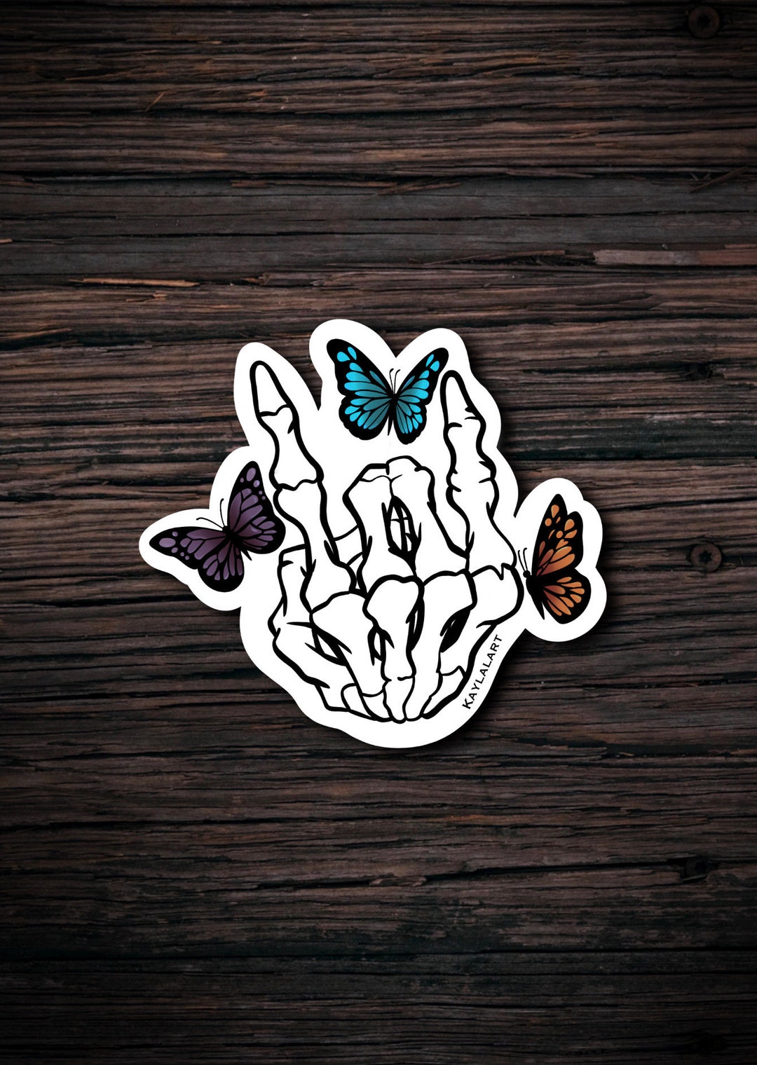 Bone Inlay Sticker Rock on Skeleton Sticker, Traditional Tattoo Style Sticker, Butterfly ...