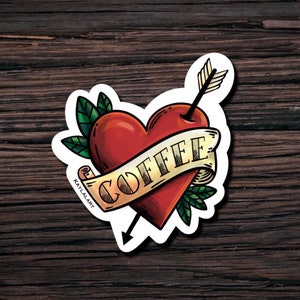 Coffee Lover Sticker, Traditional American Tattoo Style Sticker