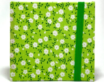 Hardcover Note Pad with Elastic Closure-includes Genuine 3X3 Post-it™ Note Pad - Handmade - White Ditzy Floral on Green