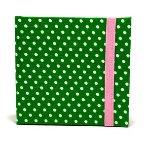 Hardcover Note Pad with Elastic Closure-includes Genuine 3X3 Post-it™ Note Pad - Handmade - White Polka Dots on Kelly Green