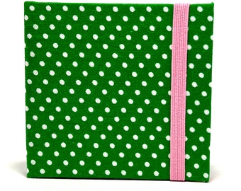 Hardcover Note Pad with Elastic Closure-includes Genuine 3X3 Post-it™ Note Pad - Handmade - White Polka Dots on Kelly Green