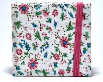 Hardcover Note Pad with Elastic Closure-includes Genuine 3X3 Post-it™ Note Pad - Handmade - Pink Blue and Teal Ditzy Floral on White