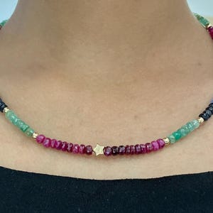Multisapphire Sapphire Necklace,Gold Beaded Sapphire Neclace, Sapphire Beaded,Sapphire Necklace, Sapphire,September Birthstone,Gifts for Her