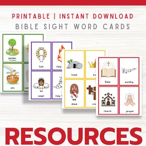 Bible Sight Words Flash Cards Printable Memory Jesus Religious Sunday ...