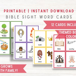 Bible Sight Words Flash Cards Printable Memory Jesus Religious Sunday School Childrens Church Scripture First Words