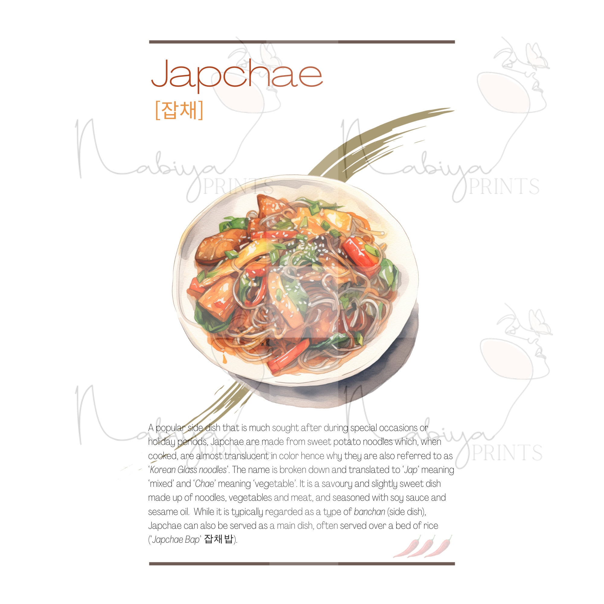 Korean Food Art | Japchae Food Printable | Asian Food Wall Decor ...
