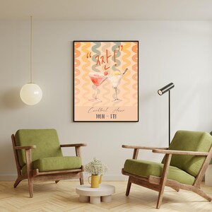 Retro Cocktail Wandkunst, 'Jjan!' Digitaldruck, Vintage-inspiriertes Party Dekor, Neujahrsfeier druckbares Poster, Hangeul Dekor