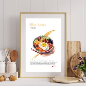 Cartel de comida coreana imprimible, arte de pared digital, arte de pared de comida coreana, regalo para él o ella, arte de comedor de cocina moderno, arte imprimible colorido
