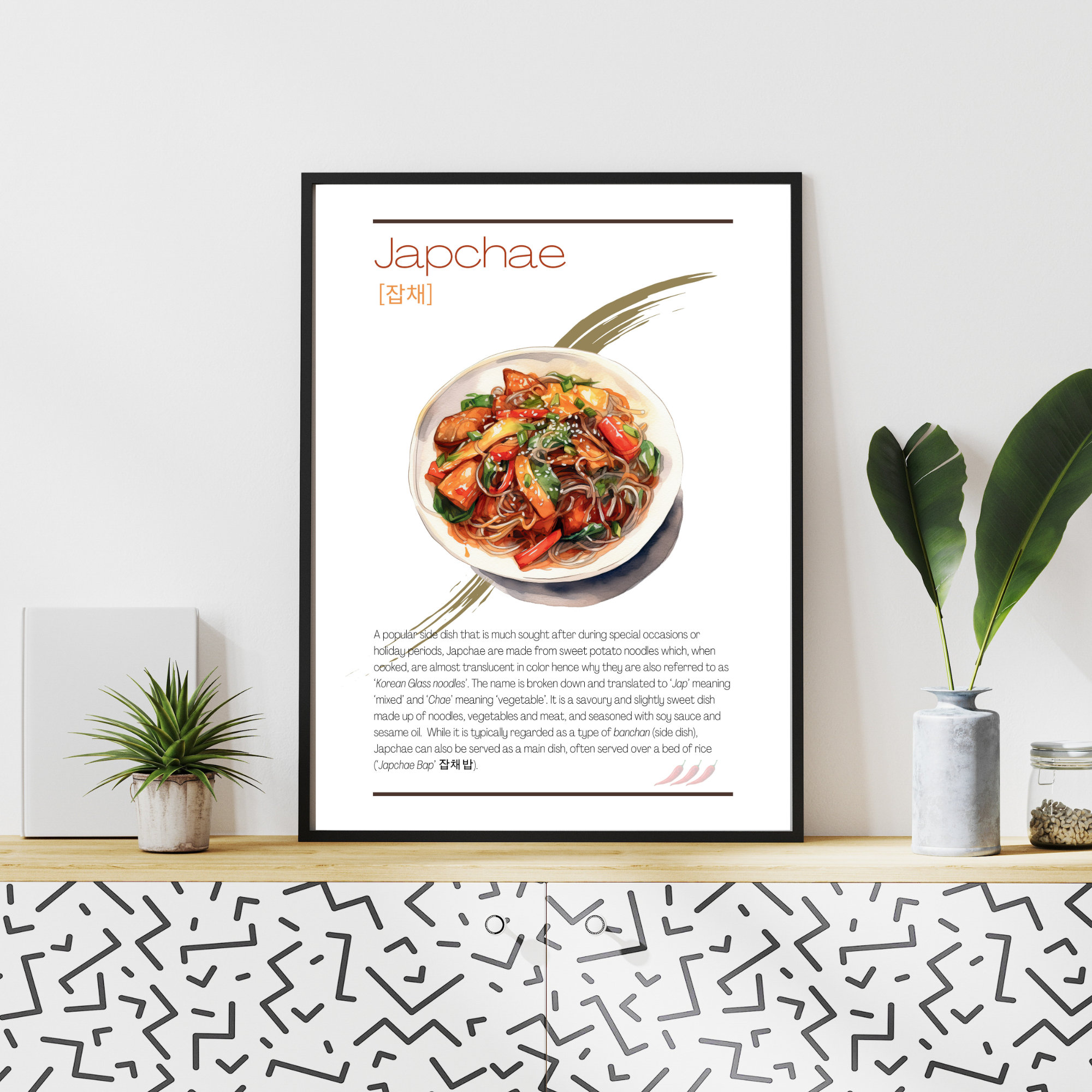 Korean Food Art | Japchae Food Printable | Asian Food Wall Decor ...