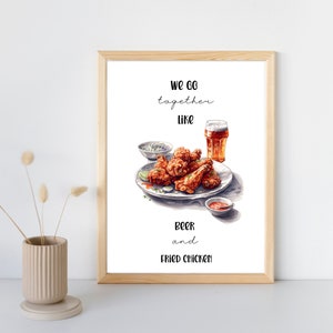 koreanische druckbare Wandkunst, Food-Themen Poster, Bier und Brathähnchen Kunst, koreanische Küche Dekor, moderne Stil Kunst, Foodie Typografie Druck