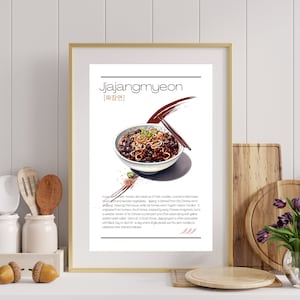 Koreanische Food Art | Jjajangmyeon Poster | Asiatische Küche Dekor | Koreanisches Essen Druck | Druckbare Küchenkunst | Chinesische koreanische Nudel Wandbehang