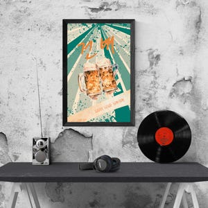 koreanischer Beifall Geonbae druckbare Wandkunst, Retro Bier Plakat, digitaler Download, Weinlese koreanische Hangeul Dekor, grüne glückliche Stunde Bar Kunstdruck
