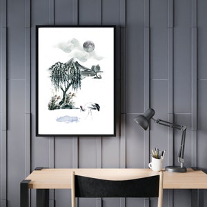 Korean Printable Art | Korean Wall Decor | Korean Gift | Mountain Poster | Oriental Painting | Korean Painting | Minimalist Wall Art