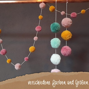 Bommel Girlande mit Wunschfarben, verschiedene Größen und Längen, personalisierte Pompom Kette
