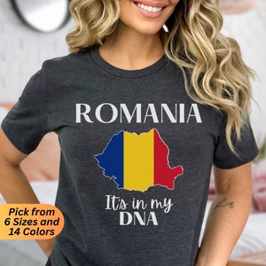 Romania Flag Shirt, Romanian Pride T-Shirt Map Design with &quot;It&#39;s in My DNA&quot; Gift for Romanian Heritage