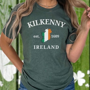 Kilkenny Shirt, Ireland Map T-shirt, Irish Flag Tee Gift for Irish Heritage Cozy St. Patrick&#39;s Day Sweatshirt or Hoodie