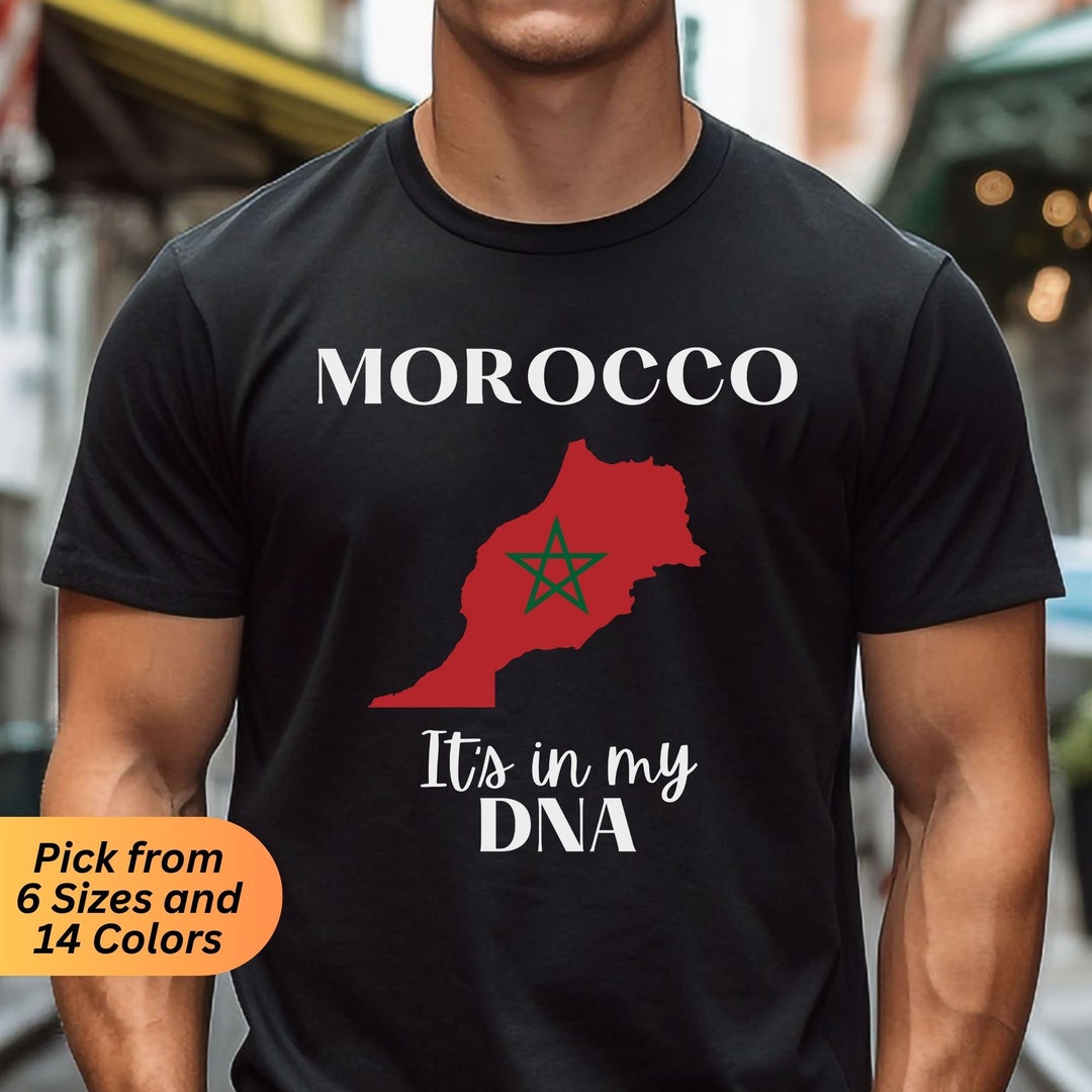 Morocco Flag Shirt, Moroccan Heritage Crewneck T-shirt With Map Design ...