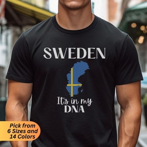 Sweden Flag Shirt, Swedish Heritage Unisex DNA T-shirt with Map Design, Swedish Pride Crewneck Tshirt