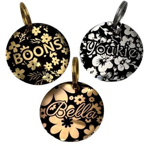 30mm flower medal for dog or cat Personalized medal Identity medallion Key ring Medal with engraving