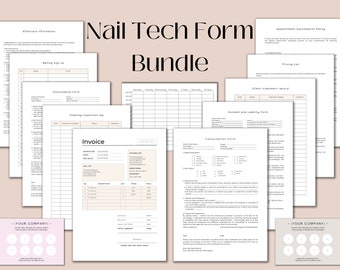 Nail Technician form bundle, Editable Canva template, Esthetician form, Invoice, Consent, Aftercare, consultation, treatment record, Pricing