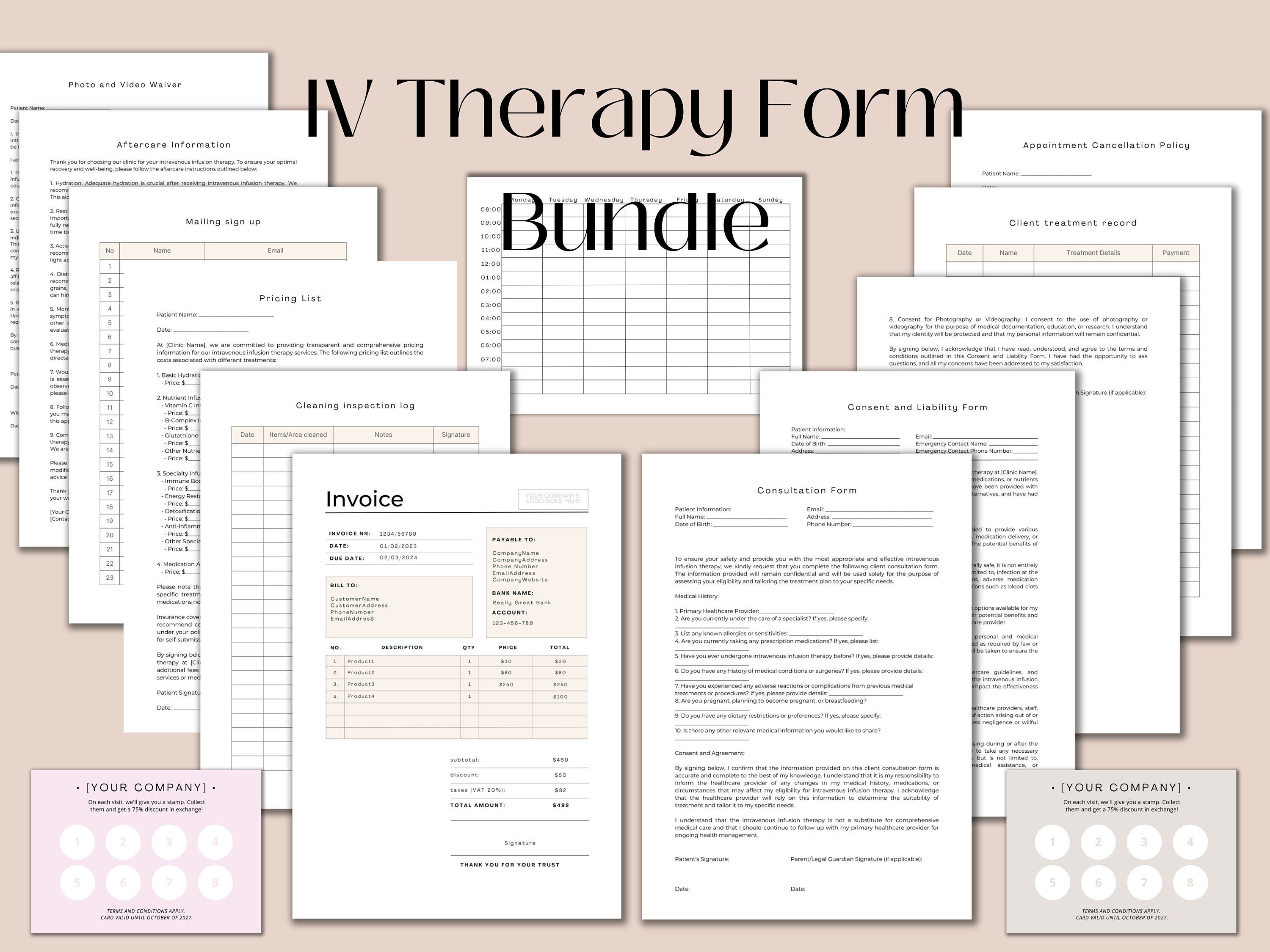 Intravenous Therapy forms bundle, Intake, Consent, Photo Video Waiver ...