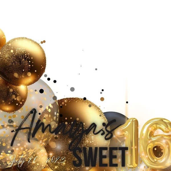 Sweet 16 Black and Gold 360 overlay/template, editable template, 360 photo booth, birthday party, canva template