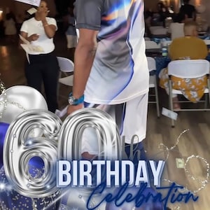 60th Blue and Silver Birthday Overlay, 360 photo booth, Canva Pro required, editable template, Canva template, Royal Blue , and Silver.