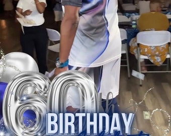 60th Blue and Silver Birthday Overlay, 360 photo booth, Canva Pro required, editable template, Canva template, Royal Blue , and Silver.