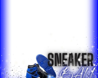 Sneaker Ball Birthday Overlay, Blue editable template, Canva template, 360 photo booth, 360 overlay.