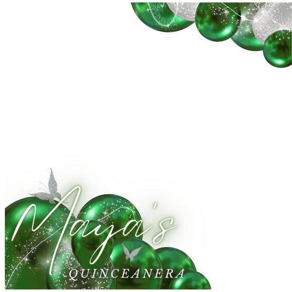 Green and silver Quinceanera 360 overlay/template, canva, editable template, 360 booth, Birthday template, holiday template