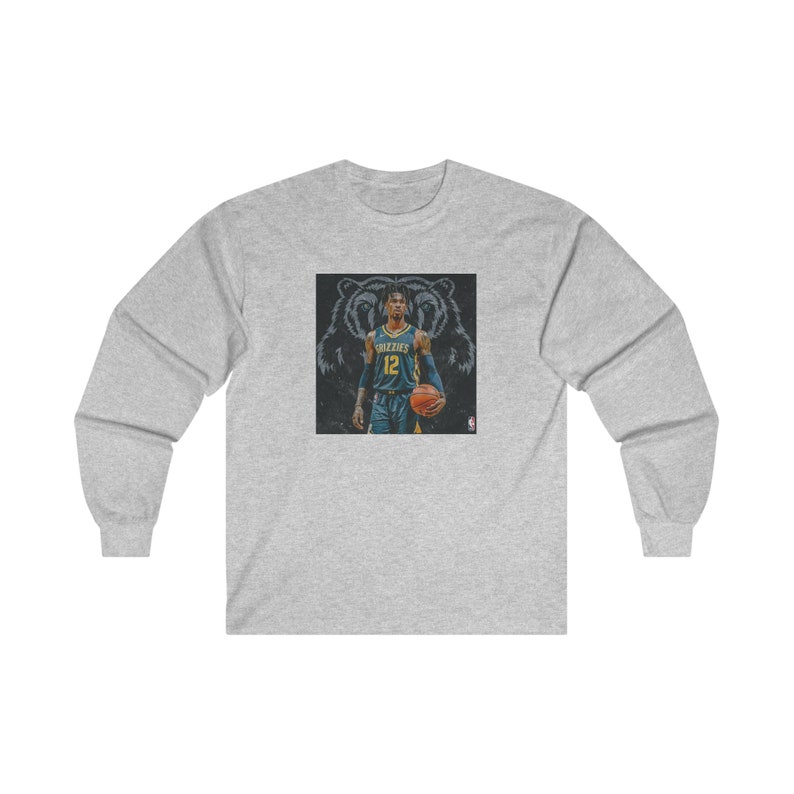 Ja Morant Memphis Grizzlies AIR Long Sleeve T-Shirt – Black Graphic Tee, 100% Cotton, Men's Sizes Available