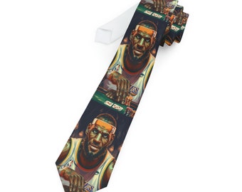 Lebron James Necktie - Necktie/Tie with the Image of Lebron James Basketball Player Playing Poker - Gift for him, men, NBA/Basketball fan