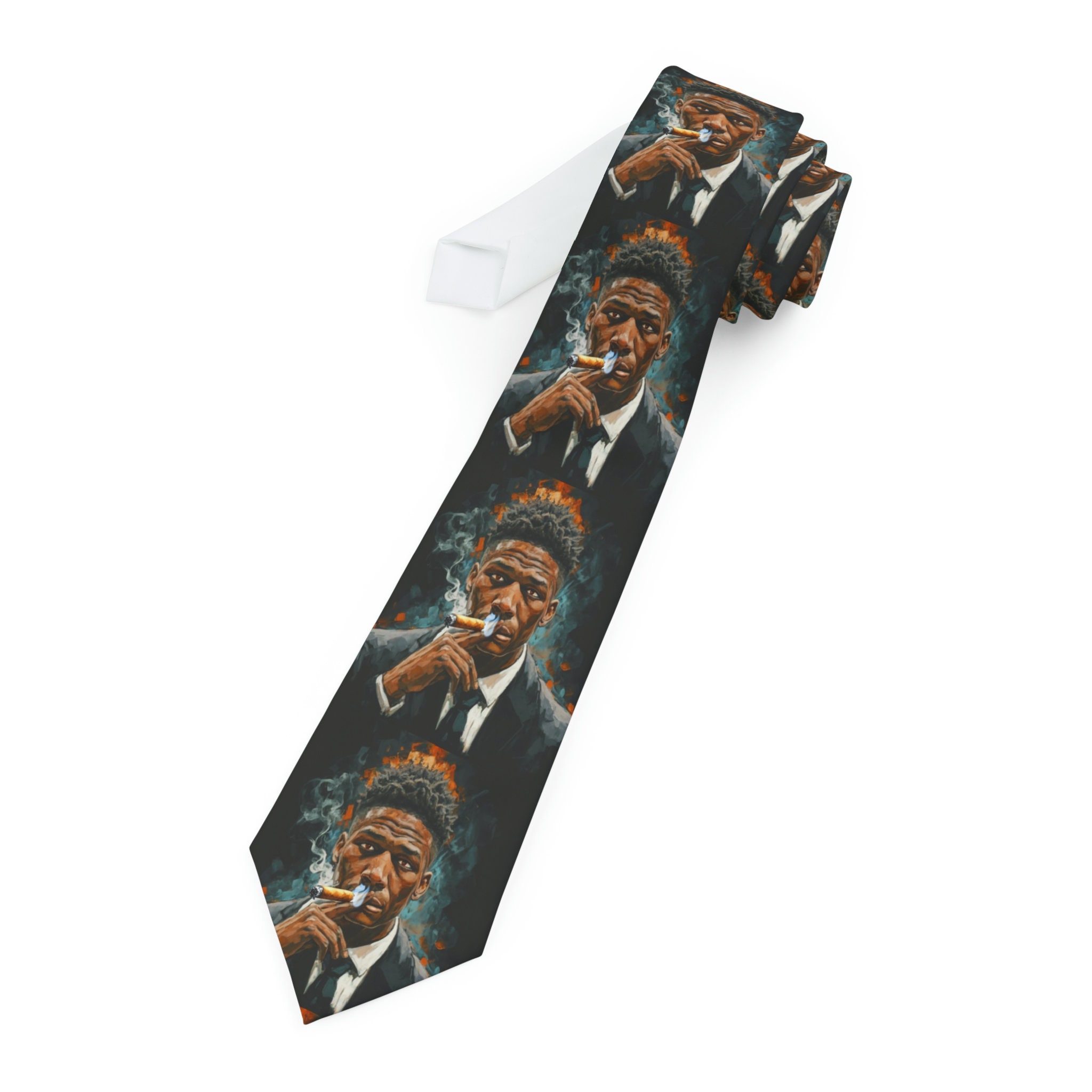 Giannis Antetokoumpo Necktie - Necktie/Tie with the Image of Giannis Basketball Player Smoking a Cigar - Gift for him,men,NBA/Basketball fan