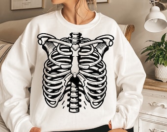 Skeleton with Heart Svg, Funny Skeleton Svg, Cute Skeleton Png, Woman Shirt Design, Cricut Halloween Svg Black and White, Commercial Use