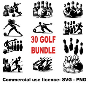 Einzigartiges Bowling-Svg-Bundle, Bowlingkugel-Png-Bundle, Bowling-Pin-Kontur, Bowling-Clipart, Cricut Bowling-Svg-Schwarzweiß, kommerzielle Nutzung