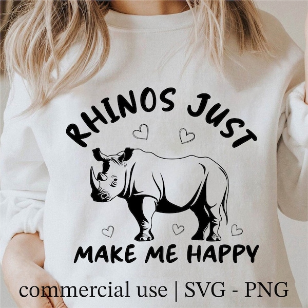 Rhino Just Make Me Happy Svg, Rhino Just Make Me Happy Png, Rhinoceros Svg, Cricut Rhino Svg Black And White Prints, Commercial Use