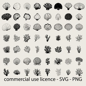 57 paquete náutico único, paquete svg de coral marino, paquete svg de algas marinas oceánicas, paquete svg de conchas marinas, impresiones en blanco y negro svg, uso comercial