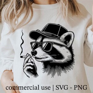 Cool Raccoon with Hat Svg, Cool Raccoon Png, Cool Raccoon with Sunglasses Silhouette Svg, Raccoon Svg Black and White, Commercial Use